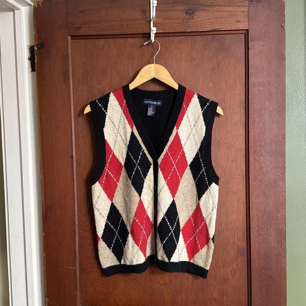 Vintage Mountain Lake Women’s L Argyle Sweater Vest Wool Blend Grandpacore